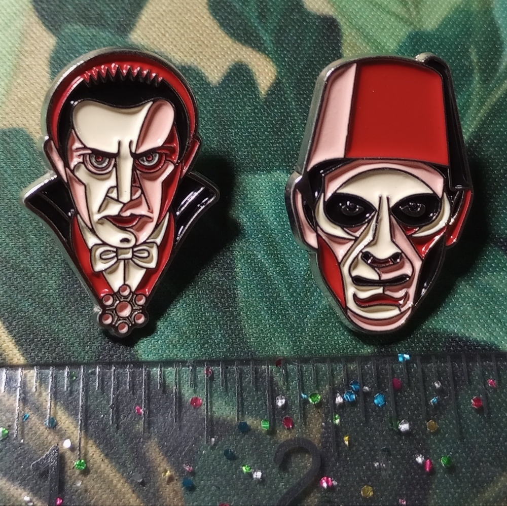 NEW Dracula & Mummy Lugosi Karloff Horror Pin Set Vampire Egyptian Universal